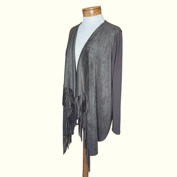 INC International Concepts Women’s Faux Suede & Knit Open Fringe Cardigan XL EUC - Picture 12 of 12